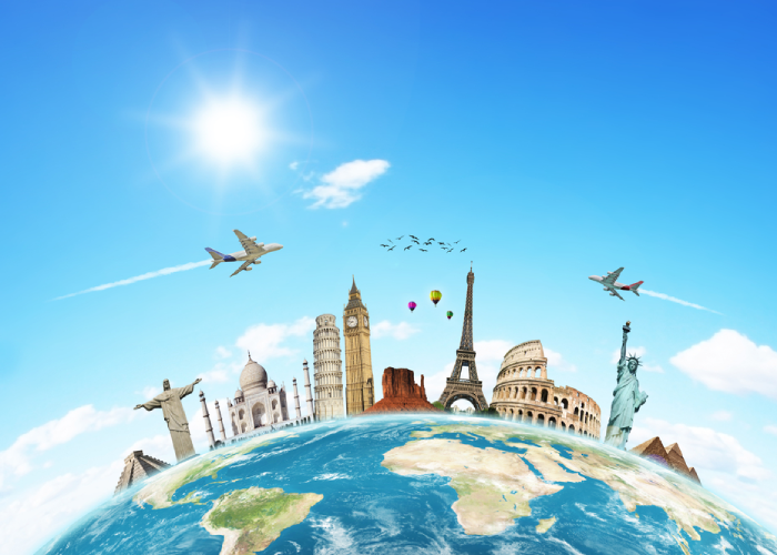 Global travel destinations background